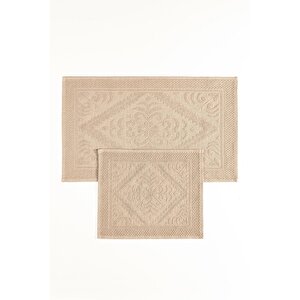 | 2'li Banyo Paspas Seti | Kaymaz Taban %100 Pamuk | 60x100 - 50x60 Cm 1060 Bej