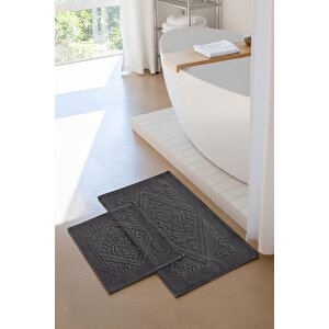 | Violeta 2'li Banyo Paspas Seti | Kaymaz Taban %100 Pamuk | 60x100 - 50x60 Cm Antrasit