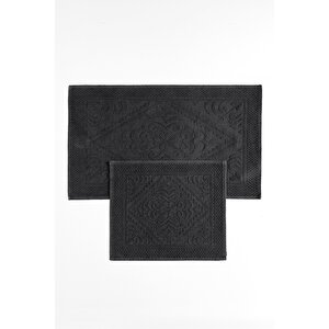 | Violeta 2'li Banyo Paspas Seti | Kaymaz Taban %100 Pamuk | 60x100 - 50x60 Cm Antrasit