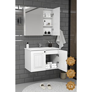 Pekin 80 Cm Mdf Gövde Membran Kapak Banyo Dolabı Seti Beyaz