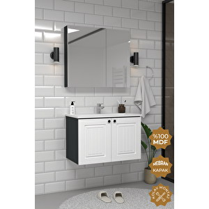 Pekin 80 Cm Mdf Gövde Membran Kapak Banyo Dolabı Seti Antrasit Beyaz