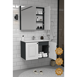 Pekin 80 Cm Mdf Gövde Membran Kapak Banyo Dolabı Seti Antrasit Beyaz