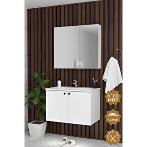 Torino 65 Cm Mdf Gövde Membran Kapak Banyo Dolabı Seti Beyaz
