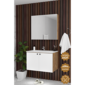 Torino 65 Cm Mdf Gövde Membran Kapak Banyo Dolabı Seti Atlantik Çam
