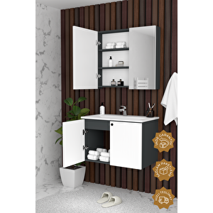 Torino 65 Cm Mdf Gövde Membran Kapak Banyo Dolabı Seti Antrasit Beyaz