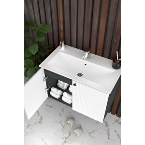 Torino 65 Cm Mdf Gövde Membran Kapak Banyo Dolabı Seti Antrasit Beyaz