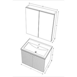 Teta Home Torino 65 Cm Mdf Gövde Membran Kapak Banyo Dolabı Seti