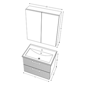 Teta Home Havana 65 Cm Mdf Gövde Membran Kapak Banyo Dolabı Seti