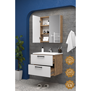 Havana 65 Cm Mdf Gövde Membran Kapak Banyo Dolabı Seti Atlantik Çam - Beyaz