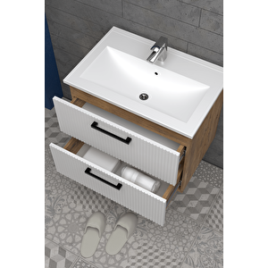 Havana 65 Cm Mdf Gövde Membran Kapak Banyo Dolabı Seti Atlantik Çam - Beyaz