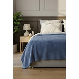 Pufina | Tek Kişilik Tavşan Tüyü Dokulu Peluş Battaniye & Yatak Örtüsü | 150x220 Indigo Mavi