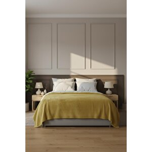 Pufina | Tek Kişilik Tavşan Tüyü Dokulu Peluş Battaniye & Yatak Örtüsü | 150x220 Safran