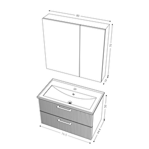 Teta Home Havana 80 Cm Mdf Gövde Membran Kapak Banyo Dolabı Seti