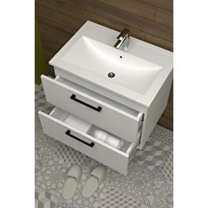 Havana 80 Cm Mdf Gövde Membran Kapak Banyo Dolabı Seti 1000 Beyaz