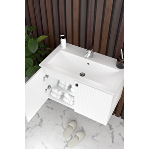 Torino 80 Cm Mdf Gövde Membran Kapak Banyo Dolabı Seti Beyaz
