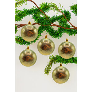 Waldern Yılbaşı Çam Ağacı Süsü Gold 8 Cm Figürlü Parlak 6lı Cici Top