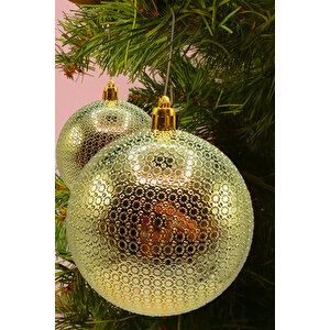 Waldern Yılbaşı Çam Ağacı Süsü Gold 8 Cm Figürlü Parlak 6lı Cici Top