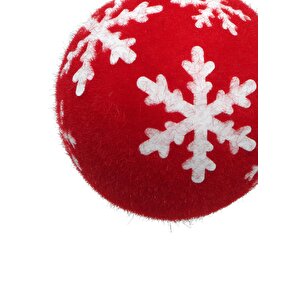 Yılbaşı Topu Kırmızı Kar Taneli 6 Adet 8cm