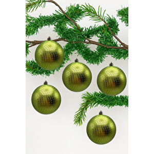 Waldern Yılbaşı Çam Ağacı Süsü Yeşil 8 Cm Figürlü Parlak 6lı Cici Top