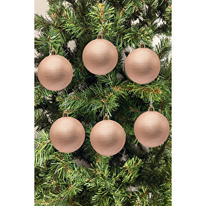 Waldern Yılbaşı Çam Ağacı Süsü Mat Şampanya 8 Cm Figürlü Mat 6lı Cici Top