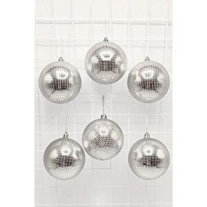 Yılbaşı Çam Ağacı Süsü Parlak Gümüş 8 Cm Figürlü Parlak 6lı Cici Top