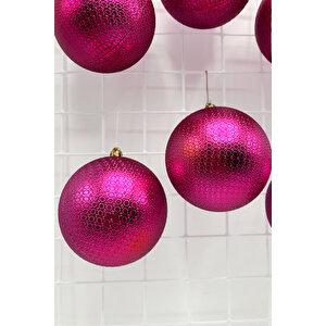 Yılbaşı Çam Ağacı Süsü 8 Cm Figürlü 6lı Fuşya Cici Top