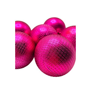 Waldern Yılbaşı Çam Ağacı Süsü 8 Cm Figürlü 6lı Fuşya Cici Top