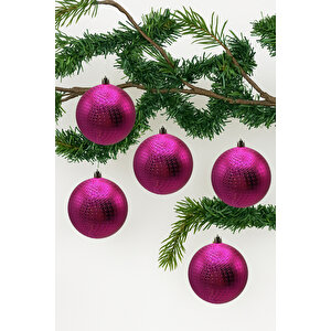 Waldern Yılbaşı Çam Ağacı Süsü 8 Cm Figürlü 6lı Fuşya Cici Top