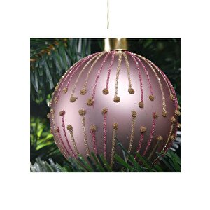 Çizgili Pembe Yılbaşı Süsü 8 Cm