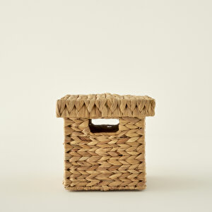 Luna Kapaklı Kare Sepet Naturel (25x25 Cm) Naturel