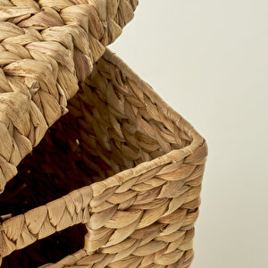 Luna Kapaklı Kare Sepet Naturel (32x32 Cm) Naturel