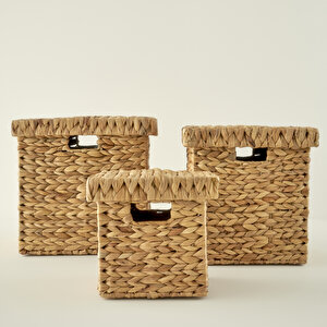 Luna Kapaklı Kare Sepet Naturel (32x32 Cm) Naturel