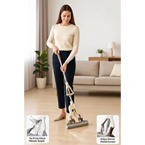 Kelebek Sıkma Mekanizmalı Mikrofiber Mop Sünger Sıkmalı Mop