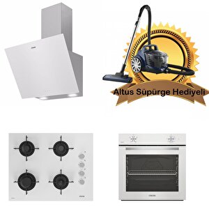 Beyaz Cam Ankastre Set 570 W - 159 Dw- 310 Hw - (altus Süpürge Hediyeli)