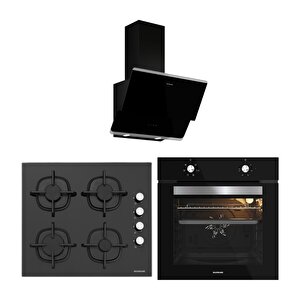 Siyah Cam Ankastre Set (3490 Oslo Davlumbaz - Cs5343b01 Ocak - Bo65e1b01 Fırın)