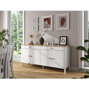 Lumera İskandinav Konsol 4 Kapaklı 2 Çekmeceli Mdf Profil Ayaklı 180 Cm Konsol - Wood Beyaz