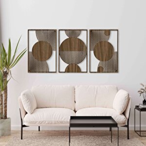 Ahşap Duvar Tablosu, 3 Parça Ahşap Modern Duvar Dekoru, Orta Çağ Desen Duvar Paneli, Akasya 58,5x58,5 cm
