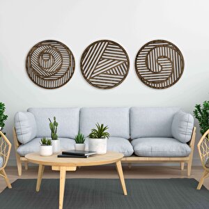 Ahşap Duvar Tablosu, 3 Parça Ahşap Modern Duvar Dekoru, Geometrik Desen Duvar Paneli, Akasya 58,5x58,5 cm