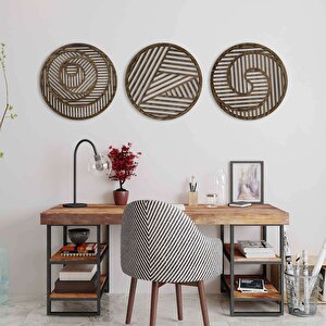 Ahşap Duvar Tablosu, 3 Parça Ahşap Modern Duvar Dekoru, Geometrik Desen Duvar Paneli, Akasya 58,5x58,5 cm