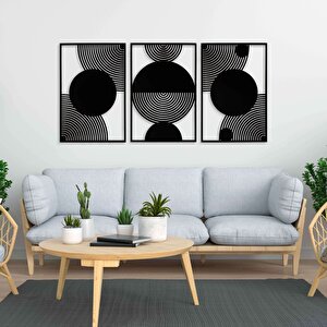 Ahşap Duvar Tablosu, 3 Parça Ahşap Modern Duvar Dekoru, Orta Çağ Desen Duvar Paneli, Siyah 42x28 cm