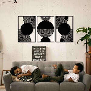 Ahşap Duvar Tablosu, 3 Parça Ahşap Modern Duvar Dekoru, Orta Çağ Desen Duvar Paneli, Siyah 42x28 cm