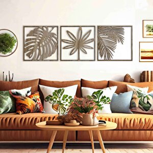 Ahşap Duvar Tablosu, 3 Parça Ahşap Modern Yaprak Duvar Dekoru, Geometrik Desen Duvar Paneli, Mostar 28x28 cm