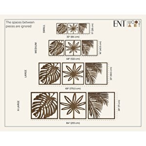 Ent Wood Art Ahşap Duvar Tablosu, 3 Parça Ahşap Modern Yaprak Duvar Dekoru, Geometrik Desen Duvar Paneli, Ceviz