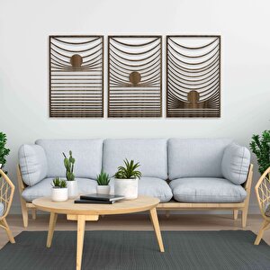 Ahşap Duvar Tablosu, 3 Parça Ahşap Modern Duvar Dekoru, Yerçekimi Desen Duvar Paneli, Akasya 28x28 cm