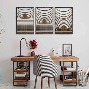 Ahşap Duvar Tablosu, 3 Parça Ahşap Modern Duvar Dekoru, Yerçekimi Desen Duvar Paneli, Akasya 28x28 cm