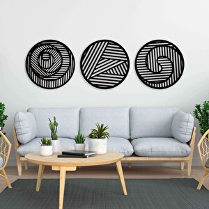 Ahşap Duvar Tablosu, 3 Parça Ahşap Modern Duvar Dekoru, Geometrik Desen Duvar Paneli, Siyah 28x28 cm