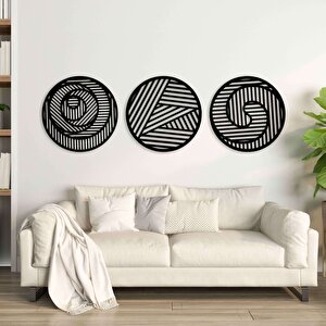 Ahşap Duvar Tablosu, 3 Parça Ahşap Modern Duvar Dekoru, Geometrik Desen Duvar Paneli, Siyah 28x28 cm