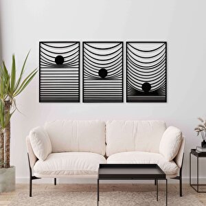 Ahşap Duvar Tablosu, 3 Parça Ahşap Modern Duvar Dekoru, Yerçekimi Desen Duvar Paneli, Siyah 57x38 cm