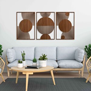 Ahşap Duvar Tablosu, 3 Parça Ahşap Modern Duvar Dekoru, Orta Çağ Desen Duvar Paneli, Ceviz 40,5x40,5 cm