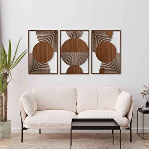 Ahşap Duvar Tablosu, 3 Parça Ahşap Modern Duvar Dekoru, Orta Çağ Desen Duvar Paneli, Ceviz 40,5x40,5 cm
